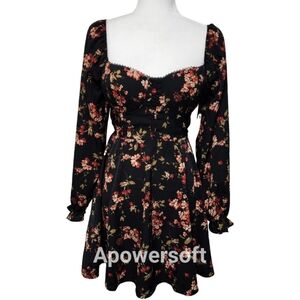 Inspired Hearts Black and Red Pleated Fit and Flare Long Sleeve Dress